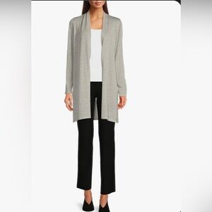Eileen Fisher Merino Wool High Collar Long Sleeve Open-Front Cardigan Size M NWT